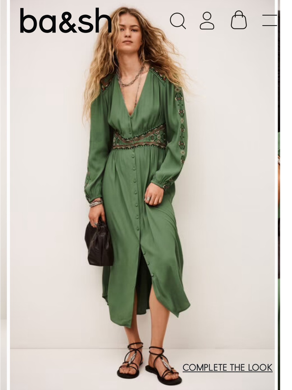 NWT ba&sh Tina Embroidered Midi Dress Medium
